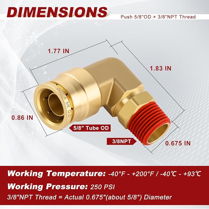90° Swivel Male Elbow, 5/8" Tube x 3/8" NPT, DOT Approved 2PCS | - Image 5