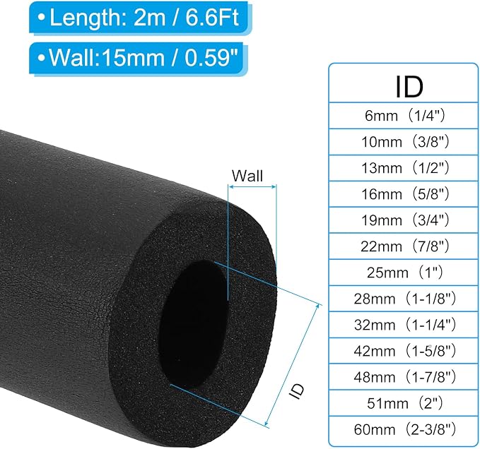 PATIKIL 1 1/8" ID x 6.6Ft x 0.59" Pipe Insulation Foam Tube, Pipe Cover Wrap - Image 2