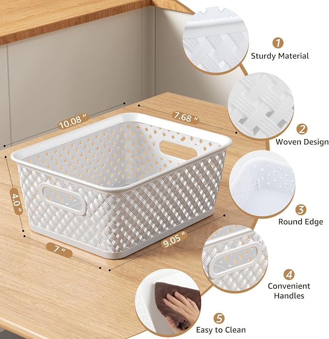 MaxGear 3 Pack Plastic Storage Baskets, Suitable - Image 2