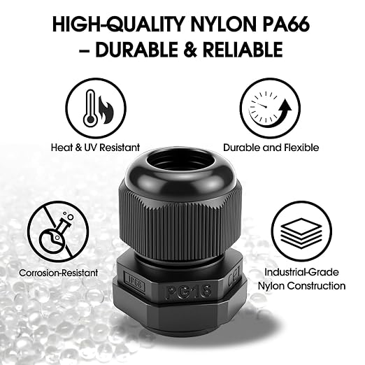 25 Pack Cable Gland Kit – IP68 Waterproof Nylon Cord Grip Connectors PG7 to PG16 - Image 6