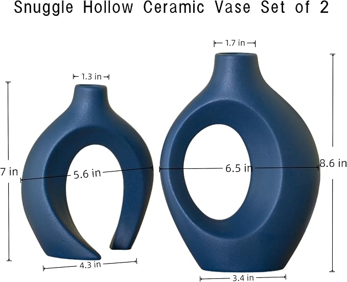 Snuggle Hollow Ceramic Vase Set of 2, 8.4 inch Modern Nordic Coastal Shaped - Image 2