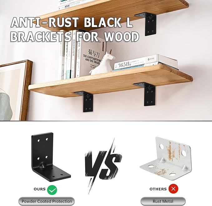 4 PCS Heavy Duty Steel Corner Brackets, DIY L Shelf Brackets, Metal Joint - Image 5