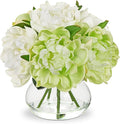 Hollyone White and Green Peonies Artificial Flowers by Hollyone