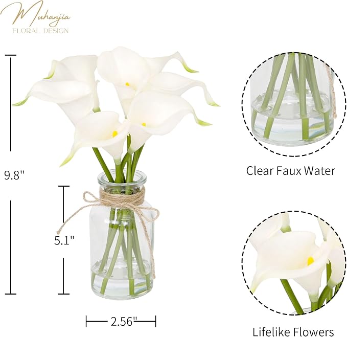 Muhanjia Artificial Flowers Calla Lily in Glass Vase - Image 2