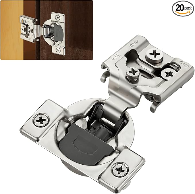 Satin Nickel Cabinet Hinges 1-1/2 Inch Overlay 20 Pack | Stainless Steel Build by HomeExpert