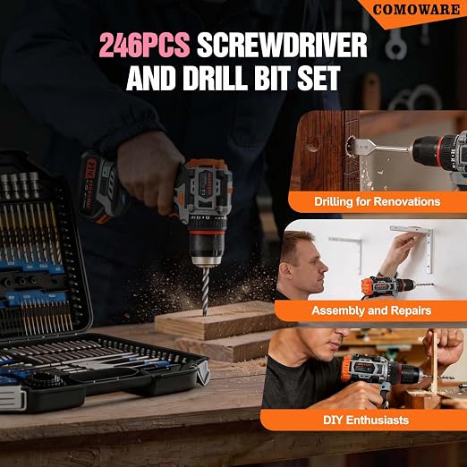 COMOWARE 246 Pcs Drill Bit Set for Cordless Drill, Drill Driver Bit Set for Wood - Image 7