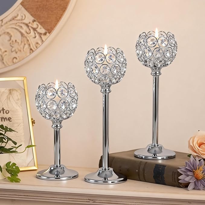 Silver Crystal Candle Holders Candlestick Holders - Image 6