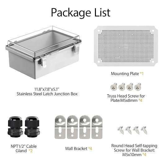 Electrical Box, IP67 Waterproof Hinged Clear Cover Stainless Steel Latch - Image 9
