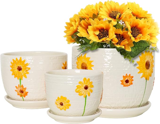 Ceramic Plant Pots, Sunflower Planters by TonSin