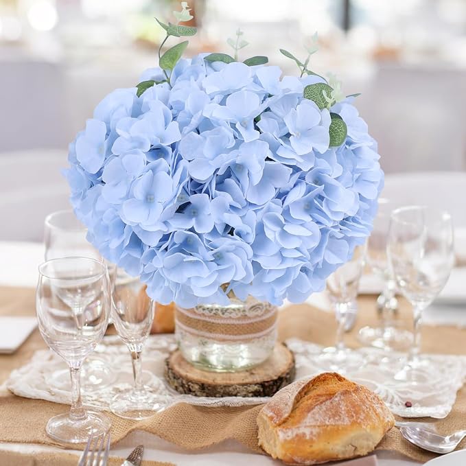 AVIVIHO 65pcs Baby Blue Fake Flowers Hydrangea Artificial Flowers Bulk Silk - Image 2