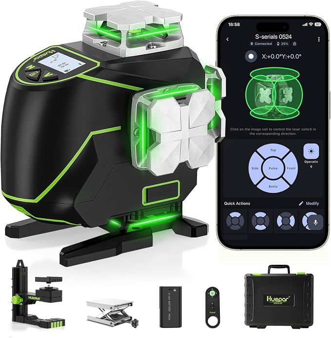 Huepar Laser Level 360 Self Leveling, S04CG 4x360° Green 4D Cross Line Laser by Huepar