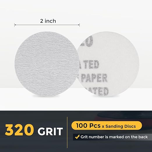 HARFINGTON 100 Pcs 2 Inch Sanding Disc 320 Grit White Aluminum Oxide | Hook and - Image 2
