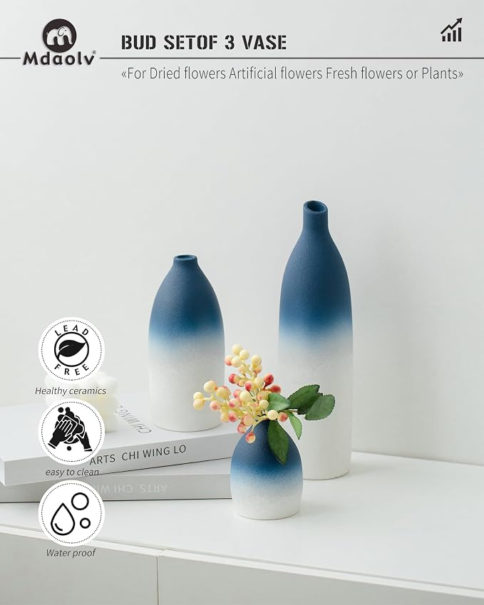 Mdaolv Blue and White Vase Set Navy Blue Decor Coastal Decor Vases - Image 2