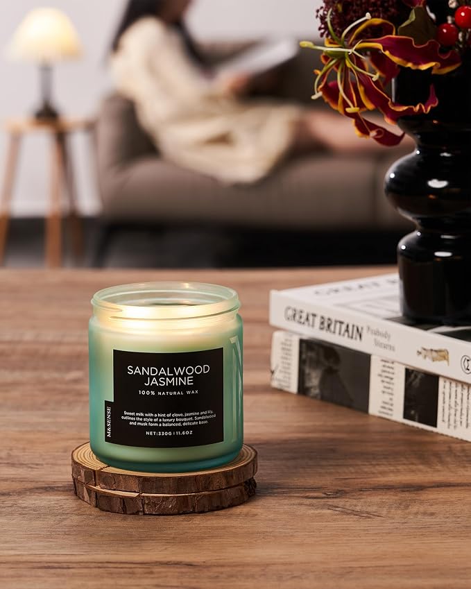 M&SENSE Sandalwood Jasmine Home Scented Candles, 11.6oz Organic Soy Wax | 70 - Image 8