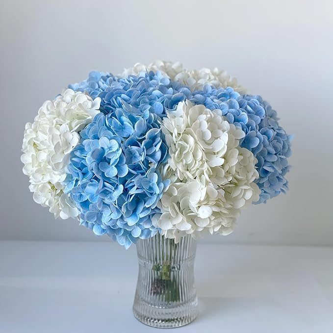 YalzoneMet Real Touch Hydrangea Artificial Flowers 3 Pcs 21 inches Light Blue - Image 5