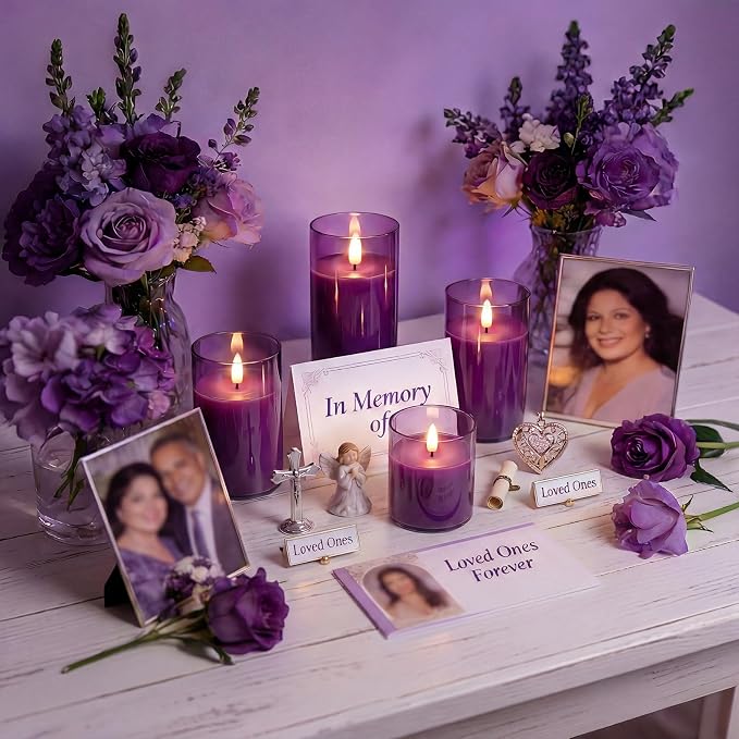 Homemory Purple Glass Flameless Candles, Real Wax, Remote Timer, 3 Pack | - Image 4