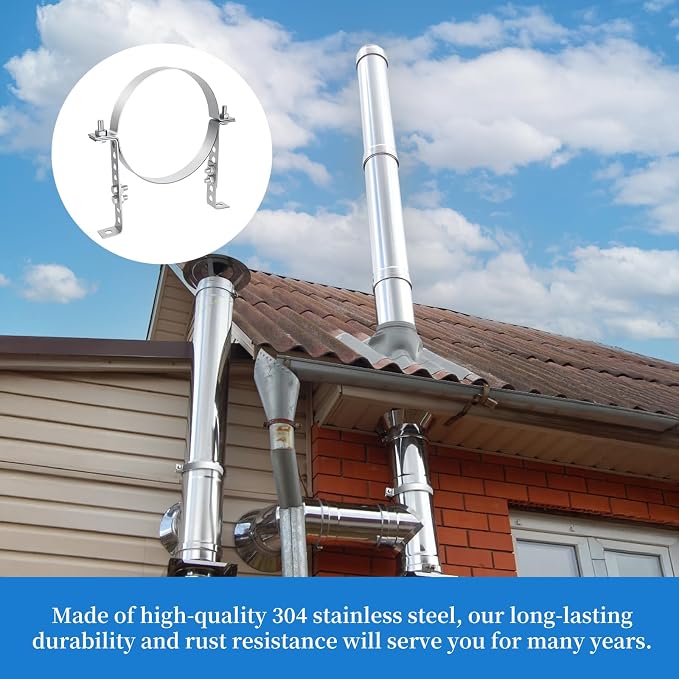 10 inch Adjustable Pipe Bracket, Heavy Duty Stainless Steel Chimney Vent Wall - Image 6