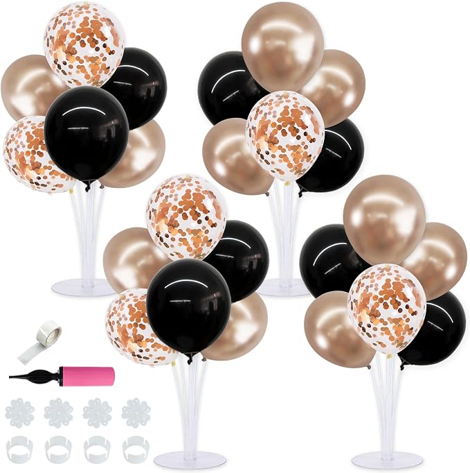 TONIFUL 4 Black Champagne Gold Balloon Stand Balloon Centerpieces by TONIFUL