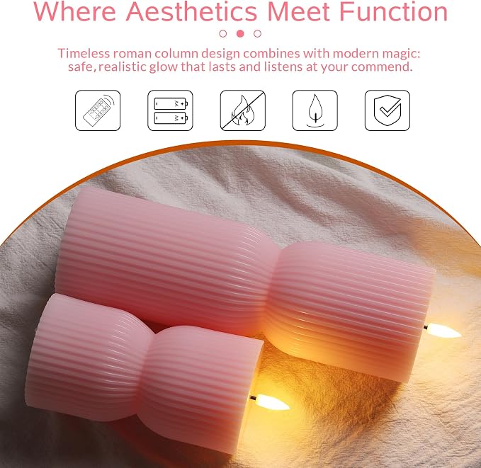 Pink Ribbed Flameless Pillar Candles - Image 4
