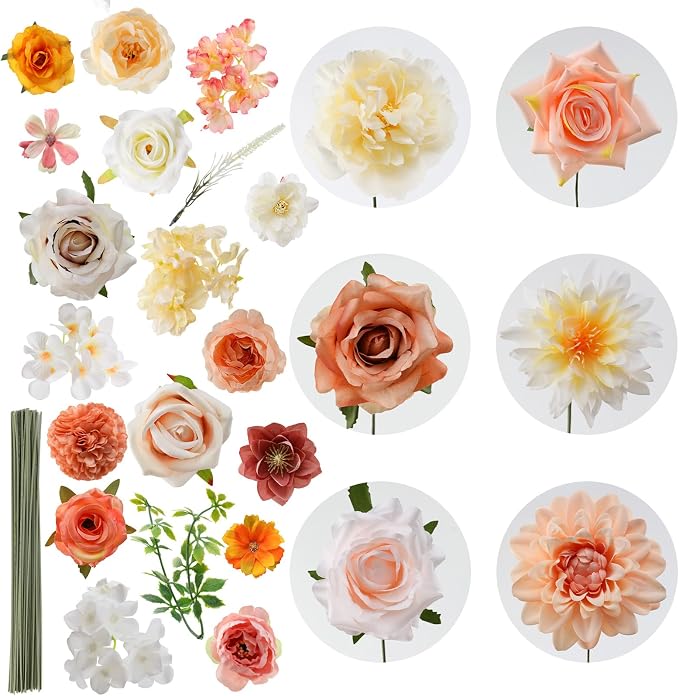 Artificial Flowers Combo Champagne Flowers Mix Silk Flowers Dahlia Roses - Image 8