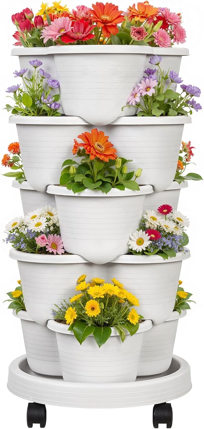 VECELO 5 Tier Vertical Garden Planter, Self Watering Stackable Planters by VECELO