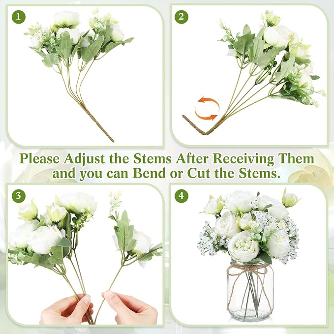 6 Sets Mason Jar Flowers Centerpiece Table Decorations, Artificial Peony Baby's - Image 2