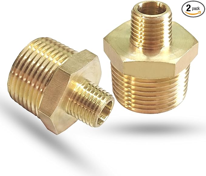 2PCS NPT Male Threaded Reducing Nipple Pipe Fitting Adapter, Brass Hex Nipple by feyadaperonline