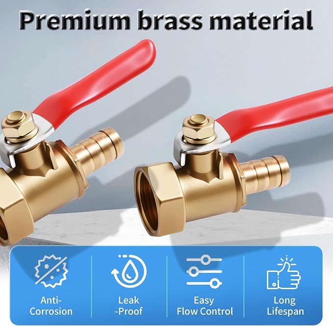 2 Pcs Brass Ball Valve, 6mm x 1/4 Inch, Female NPT | Full Port Shut Off Valve - Image 3