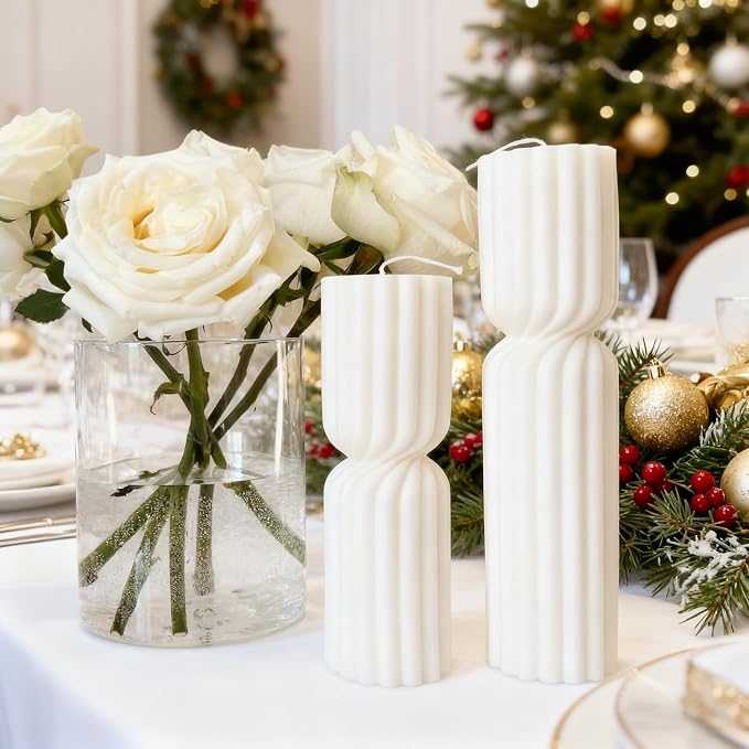 Set of 2 Ribbed Pillar Candles Handmade Soy Wax Scented Ribbed Candle - Image 7