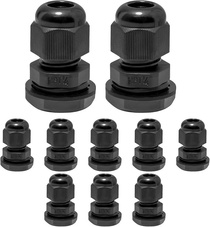 Bonsicoky 10 Pcs 1/4" NPT Nylon Cable Glands, IP68 Waterproof Adjustable Cord by Bonsicoky