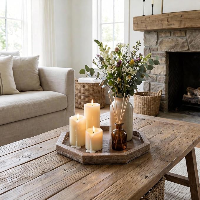 Rustic Candle Holder Plate Round Wooden Decorative Tray - Image 3