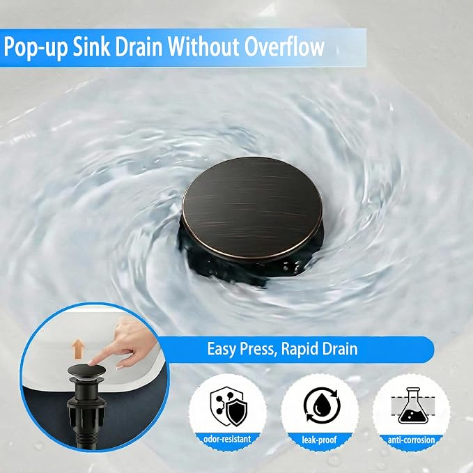 Bathroom Sink Drain Without Overflow- Oil Rubbed Bronze Pop up Drain - Image 5