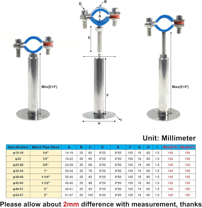 4PCS 304 Stainless Steel Wall Mount Ceiling Mount Pipe Supports, Suitable - Image 8