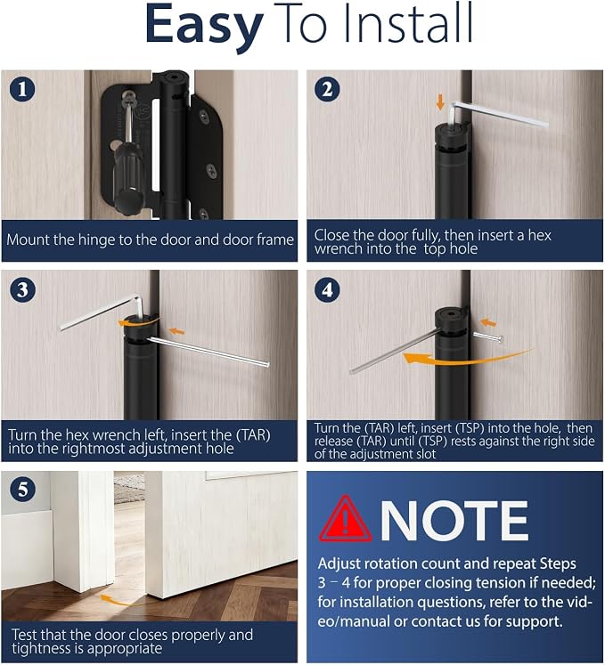 4-Pack 3.5 Inch Self Closing Door Hinges, 5/8" Radius Corners, Adjustable - Image 5