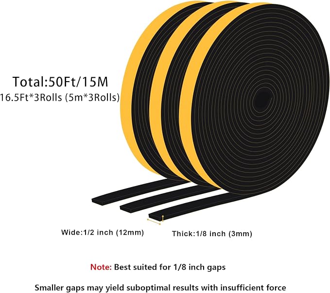 Thin Foam Tape Insulation for Windows & Small Gaps, 1/2x1/8In | Thin & low - Image 6
