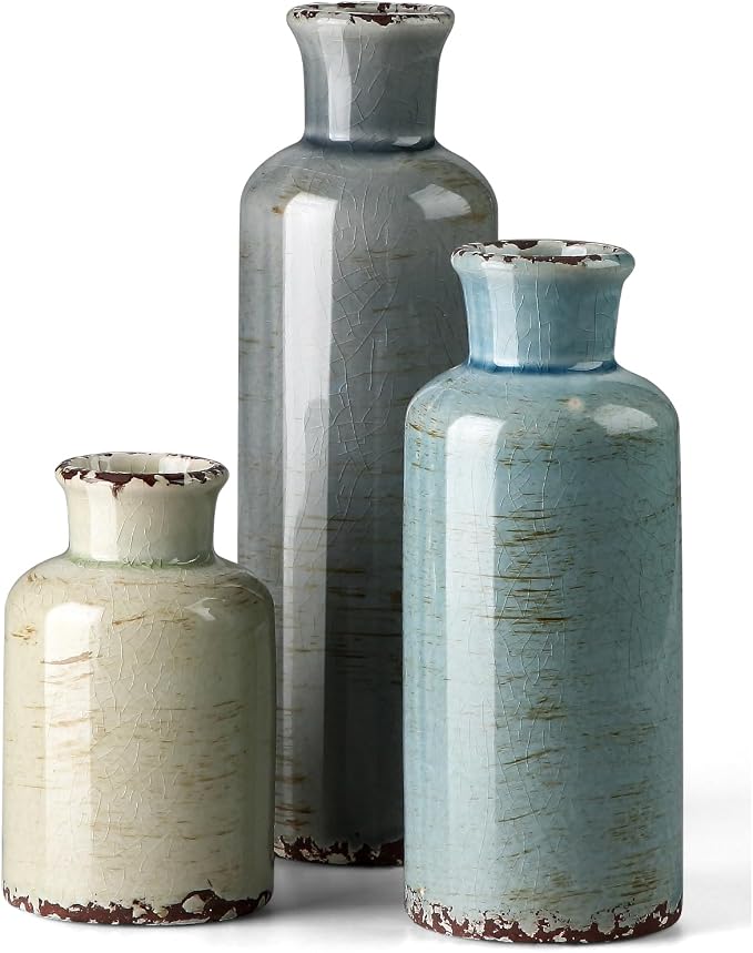 CwlwGO- Ceramic Vase Set of 3, Small Flower Vases by HappleCwlwgoHome