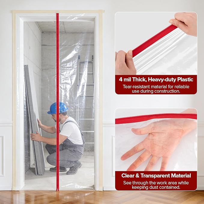 2-Pack Dust Barrier Plastic Zipper Door, 4 ft x 7.2 ft Construction Cover - Image 6