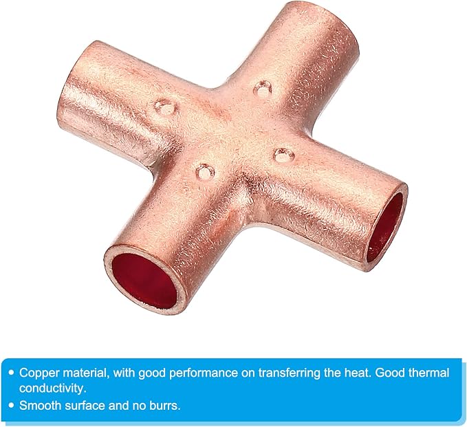 PATIKIL 1/4 Inch ID Copper Union Cross Pipe Fitting, 2 Pack 4 Way Welding - Image 4