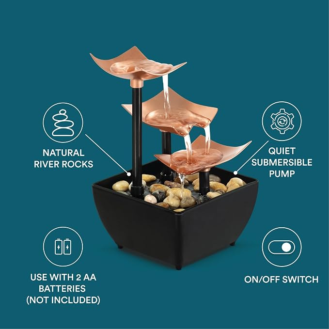 Homedics Tabletop Water Fountain, 3 Tier Indoor Waterfall Fountain | - Image 5