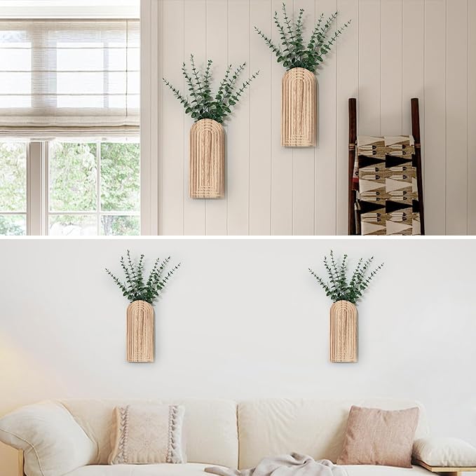 Handmade Wooden Wall Vases Set of 2 - Image 2