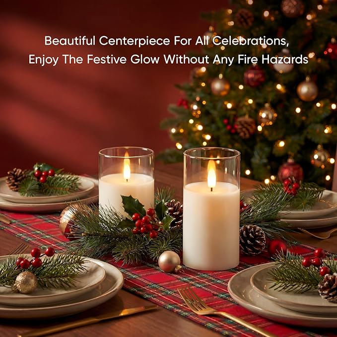 Amagic White Glass Real Wax Flameless LED Pillar Candles - Image 7