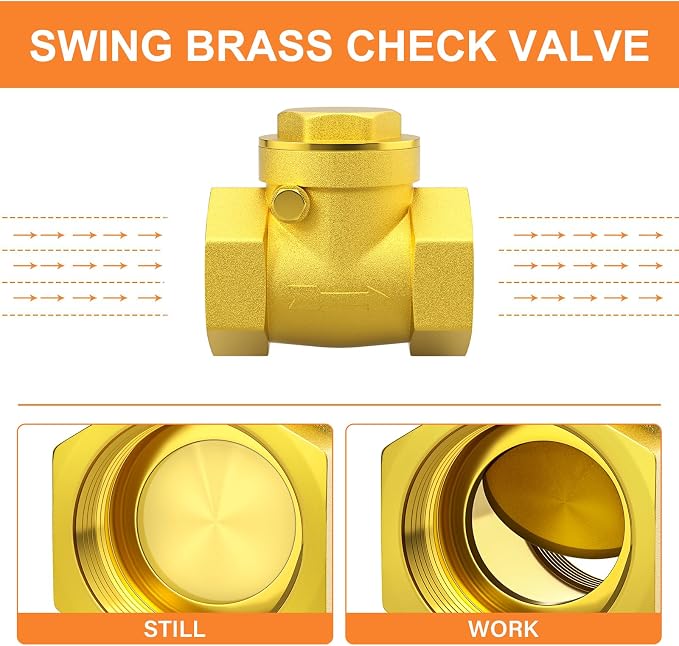 GASHER 1PC Swing Brass Check Valve DN80 3" Female Thread, Backflow Prevention - Image 4