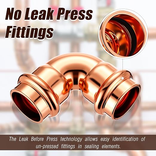 Therwen 10 Pcs 3/4 Inch Copper Pipe Press Fittings, 90 Degree Elbow Coupling - Image 3