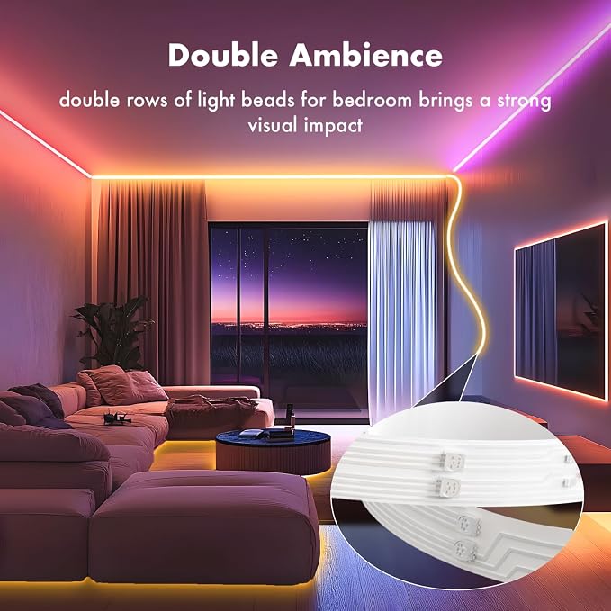 LED Lights for Bedroom, 2025 Double Row 100FT 960LEDs RGB Strip Lights Music - Image 3