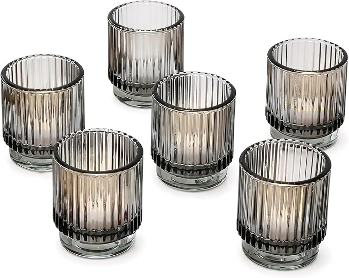 Kate Aspen Ribbed Glass Candle Holder Set by KateAspen