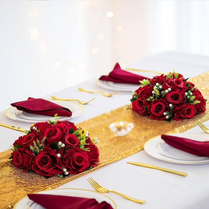 BLOSMON Rose Flower Balls for Table Centerpieces, Reusable | 9.5 Inch, Faux - Image 8