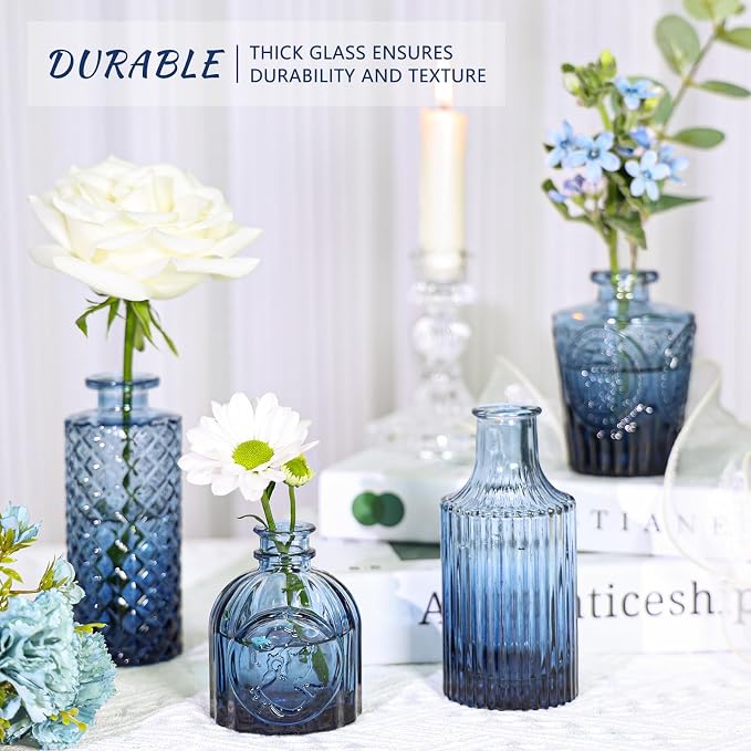 SUPMIND Glass Bud Vase Set of 12, Small Blue Flower Vases - Image 4