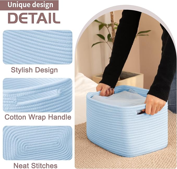 OIAHOMY 4 Pack Storage Baskets for Organizing 15L Storage Bins Light Blue | - Image 3