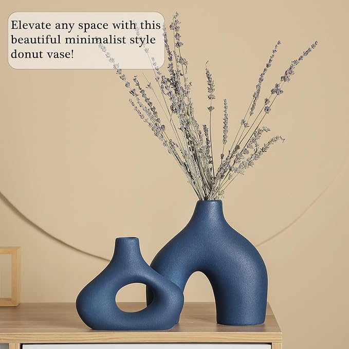 CEMABT Blue Ceramic Vase Set of 2 - Image 4