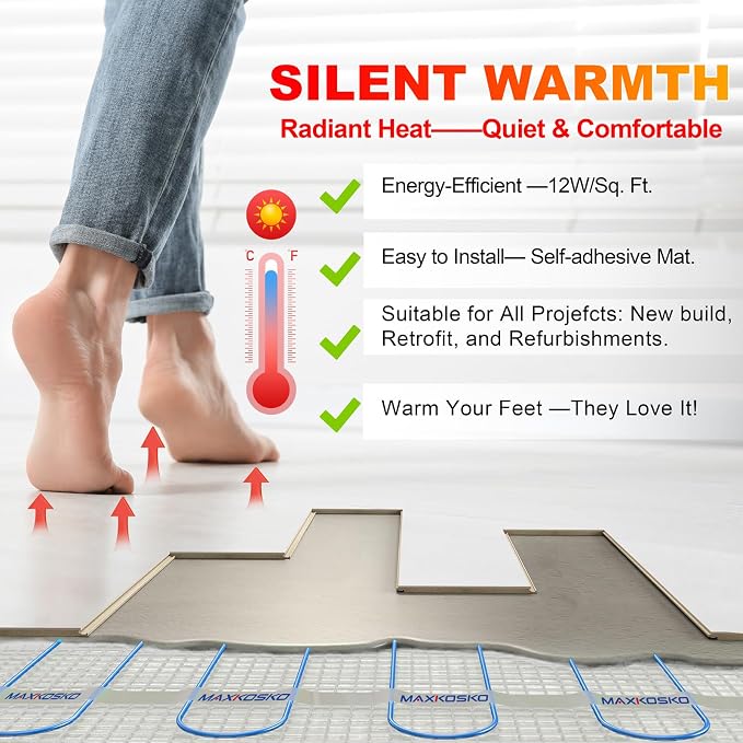 MAXKOSKO 10 sq ft Radiant Floor Heating Mat, Electric Heated In Floor Mat | - Image 3
